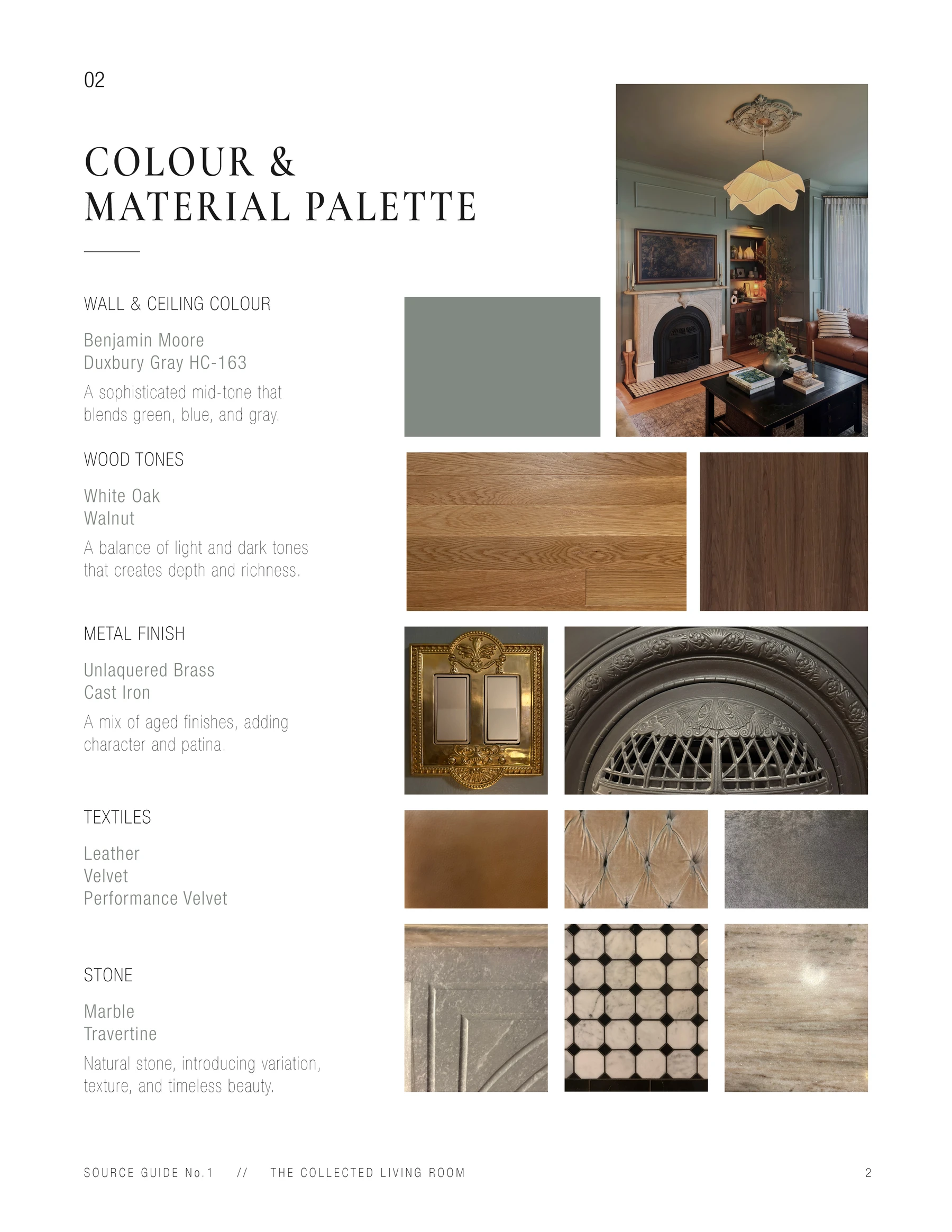 Source guide colour and material palette preview page